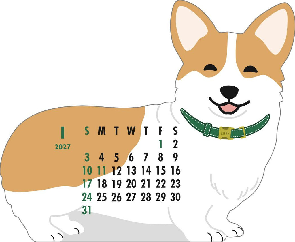 2027 Die-Cut Calendar - Welsh Corgi