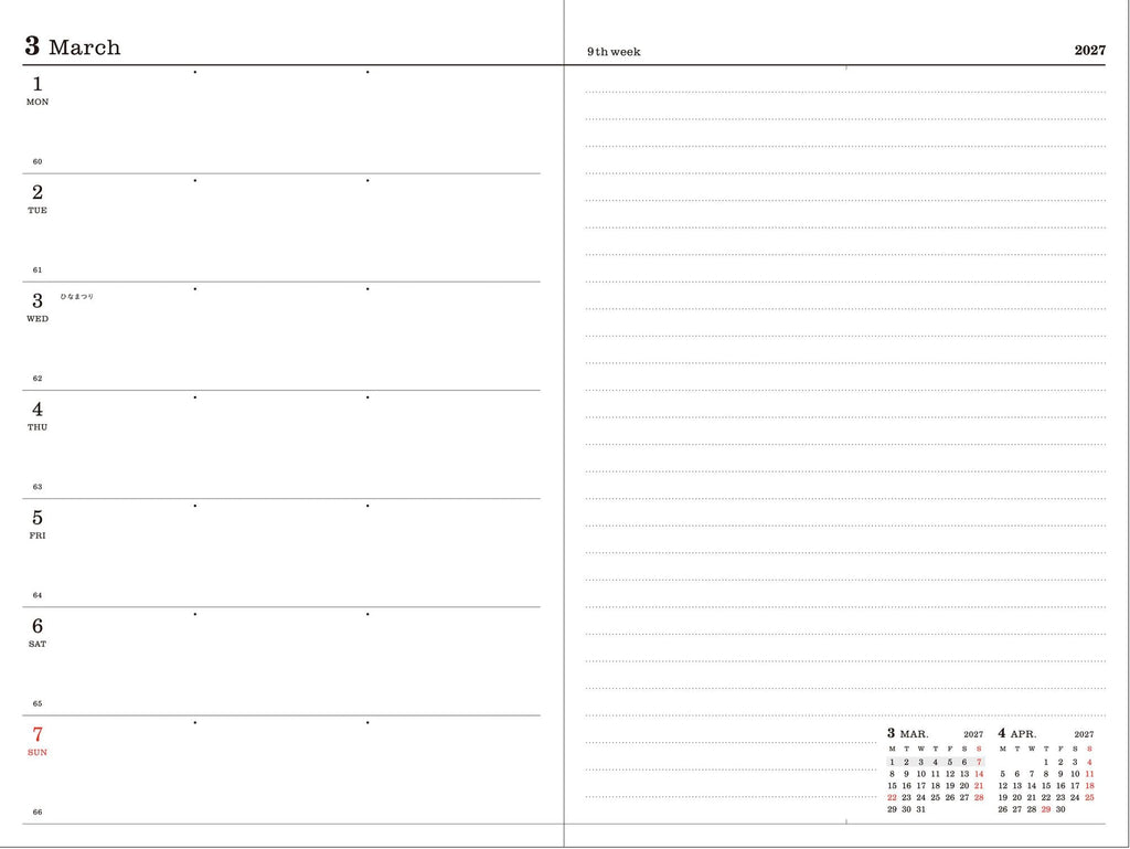 2027 Marks Black B6 Weekly Left Weekly Desk Planner
