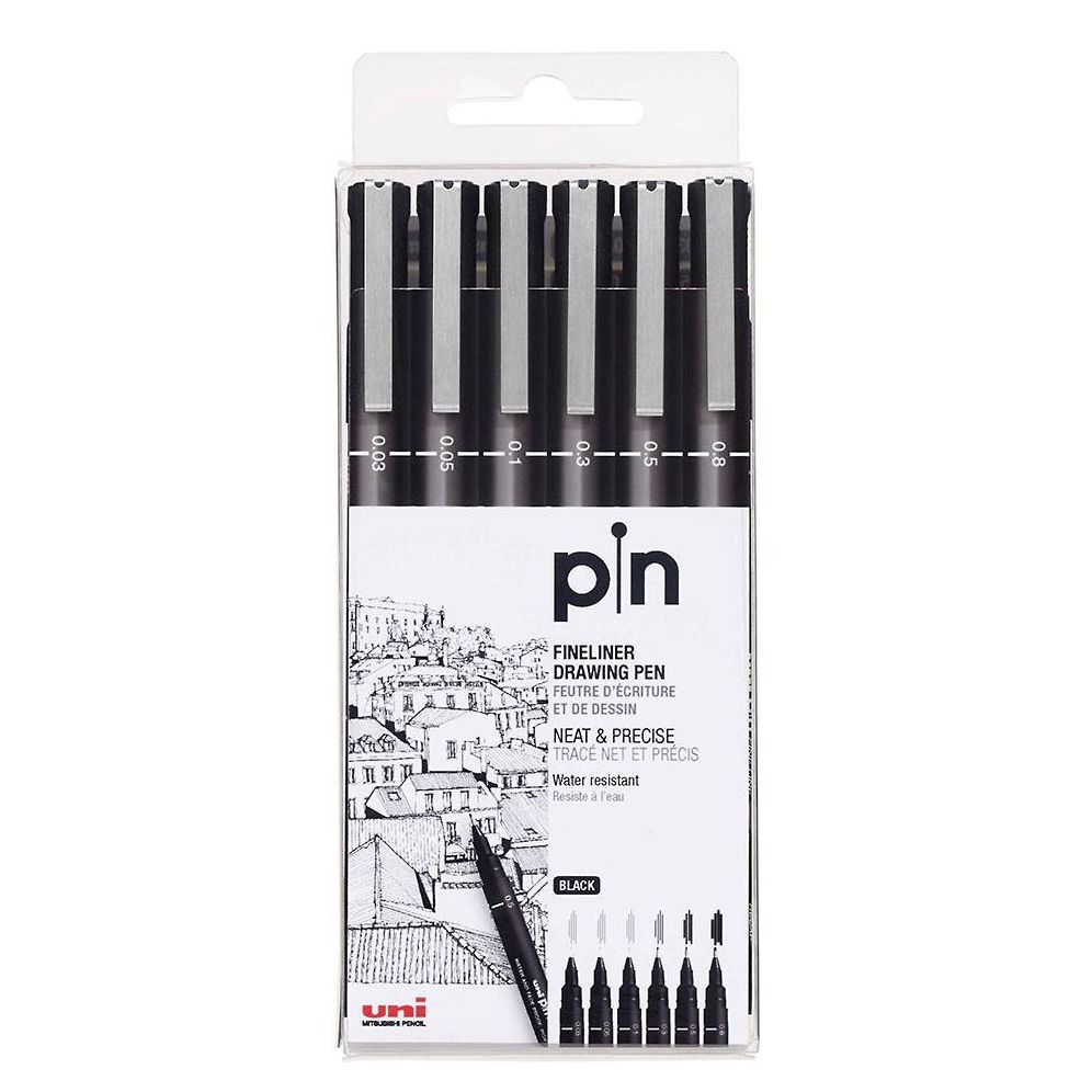 uni Pin Black Fineliner Pen Set