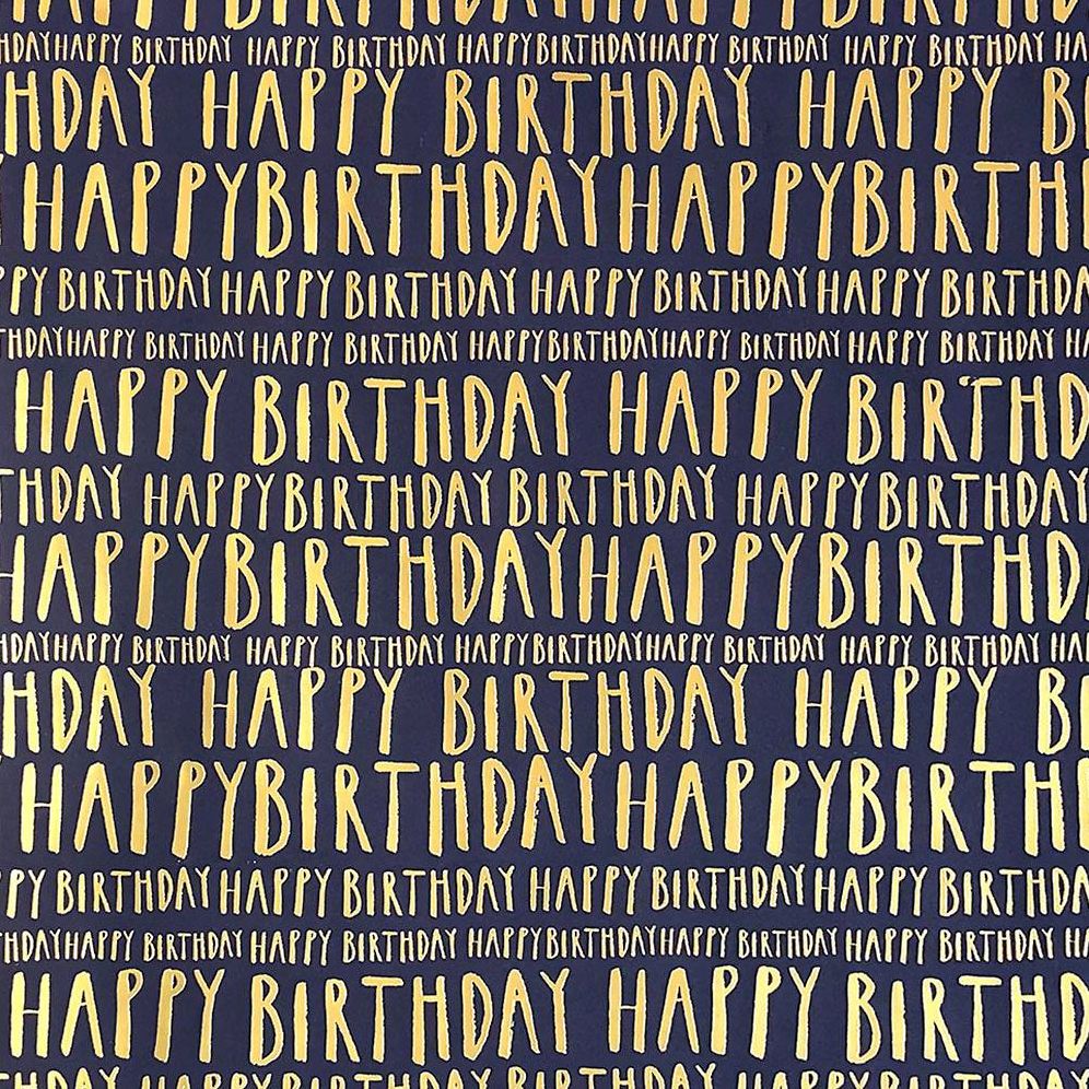 Gold Foil Happy Birthday Navy Flat Wrap