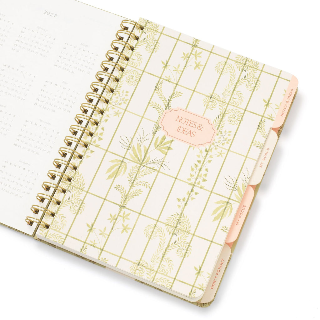 2027 Trellis B5 Hardcover Spiral Calendar Year Planner, 4 Dividers, Green