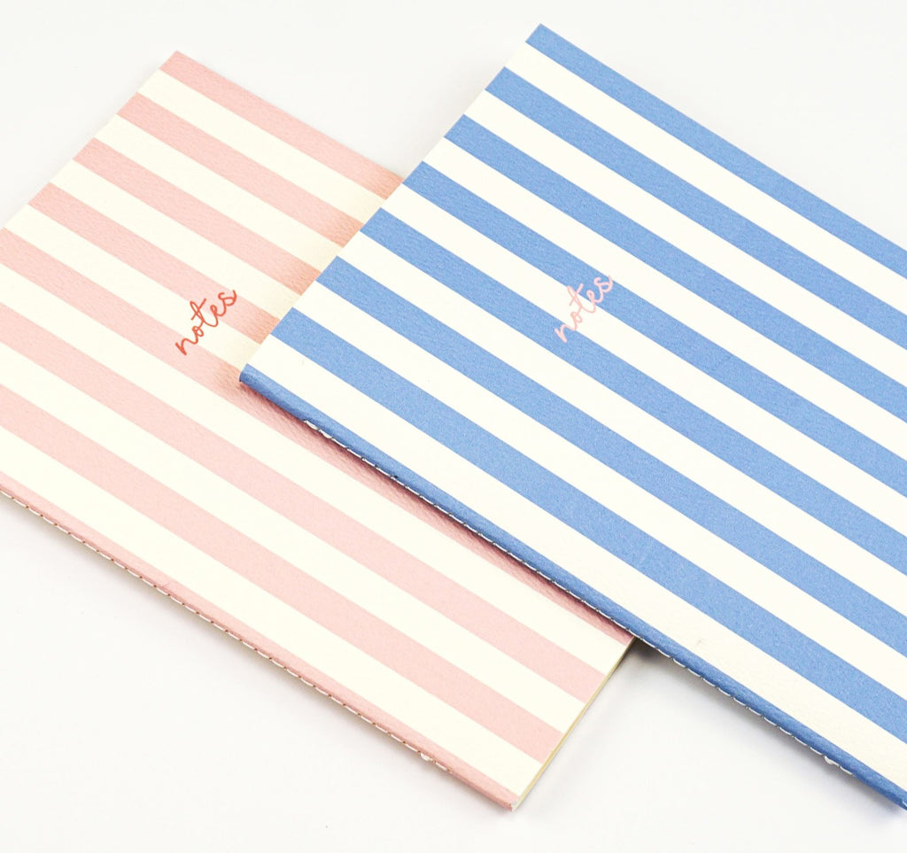 Handmade Striped Notebook 2PK Blue/Pink