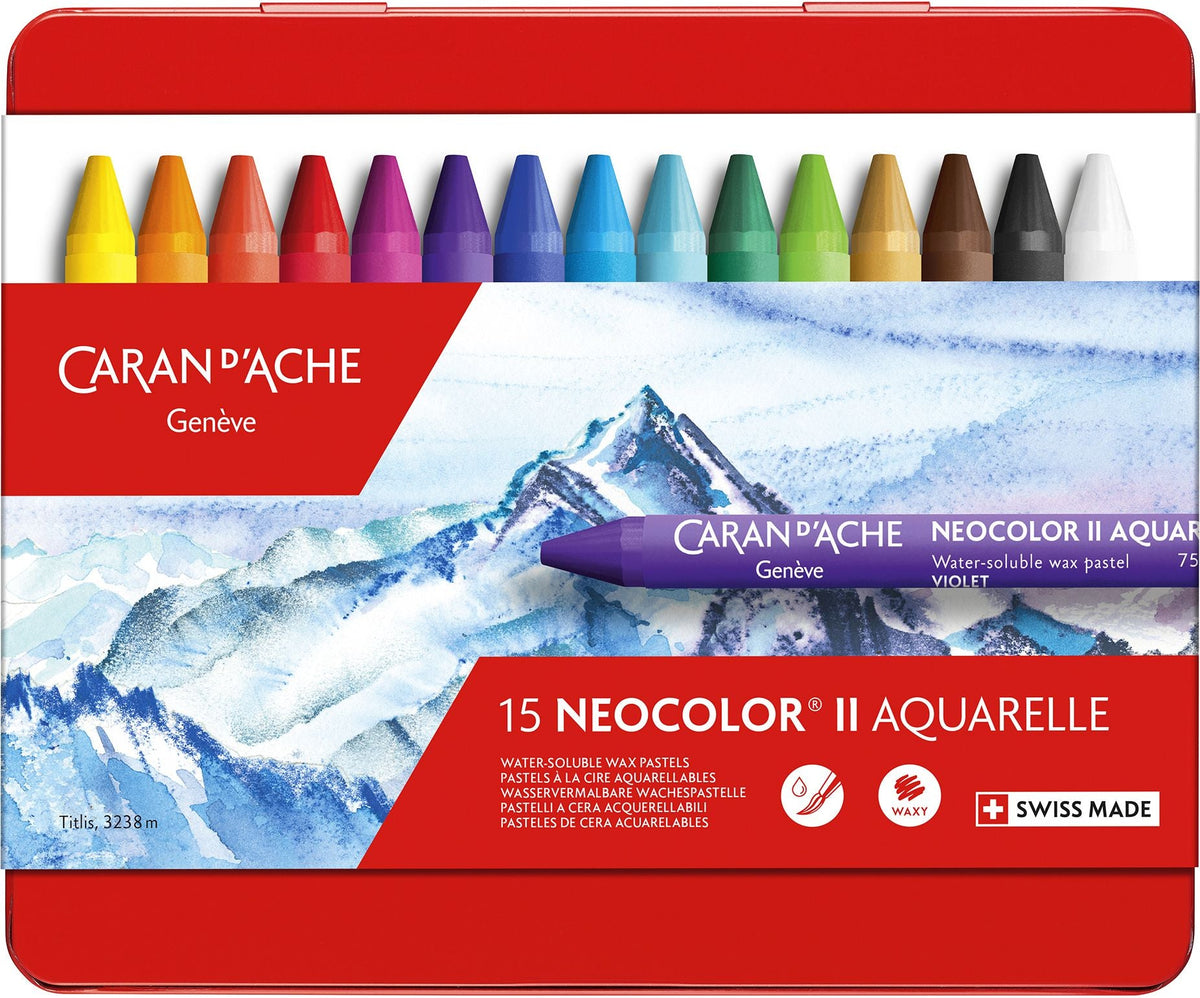 Neocolor II, Metal Box 15 Wax Pastels Assorted Colors