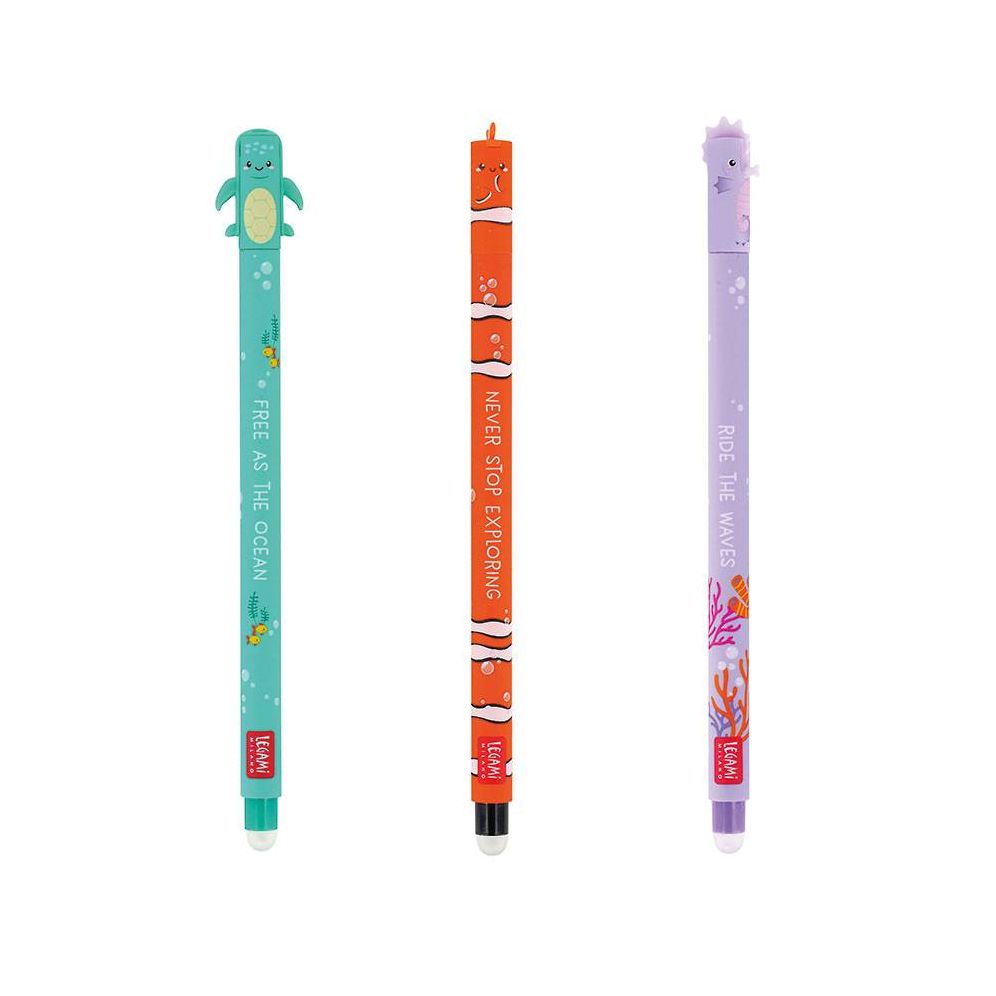 Legami Set Of 3 Erasable Gel Pens - Under The Sea - Sea Turtle + Clownfish + Seaho