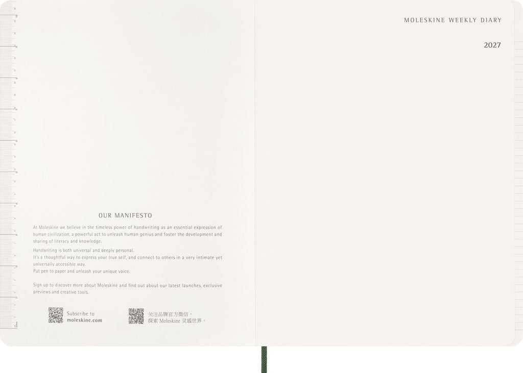2027 Moleskine 15-Month Essential Planner, Soft Cover, Weekly Vertical, XXL (8.5" x 11"), Myrtle Green, 128 pages