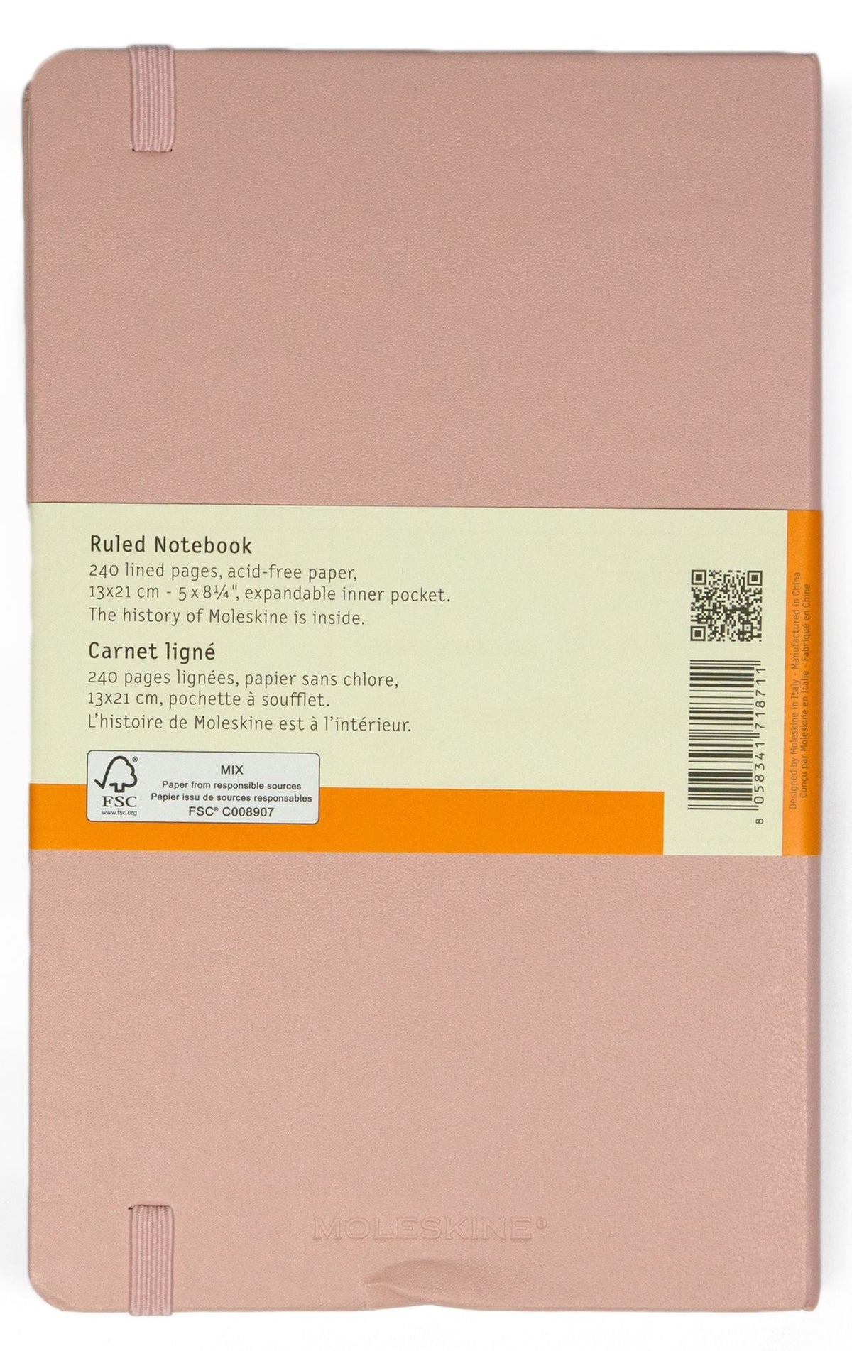 Moleskine Classic Notebook, Hard Cover, Old Rose, Large with Ruled pages