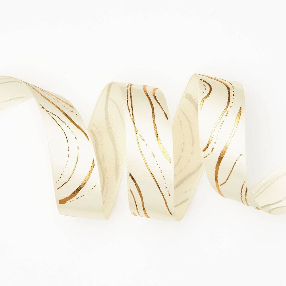 Cream/Gold Marble Ribbon 1" 10 YD
