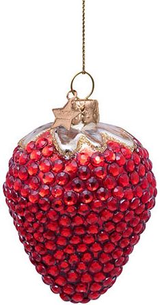 Jeweled Strawberry Glass Ornament
