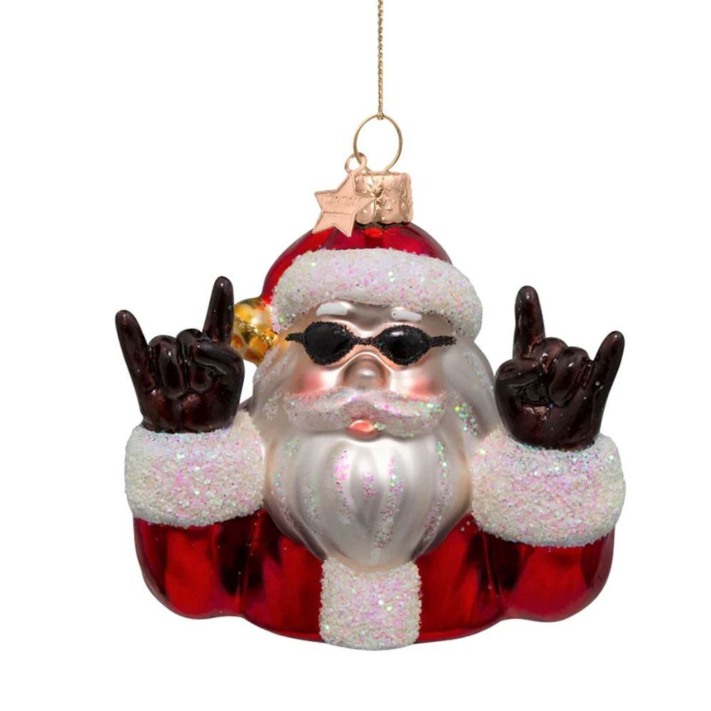 Rock On Santa Glass Ornament