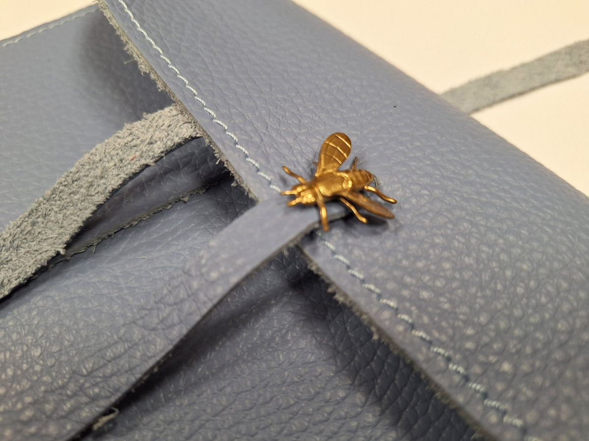 6x8 Avio Leather Journal with lace and Brass Bee ornament and IVORY edges