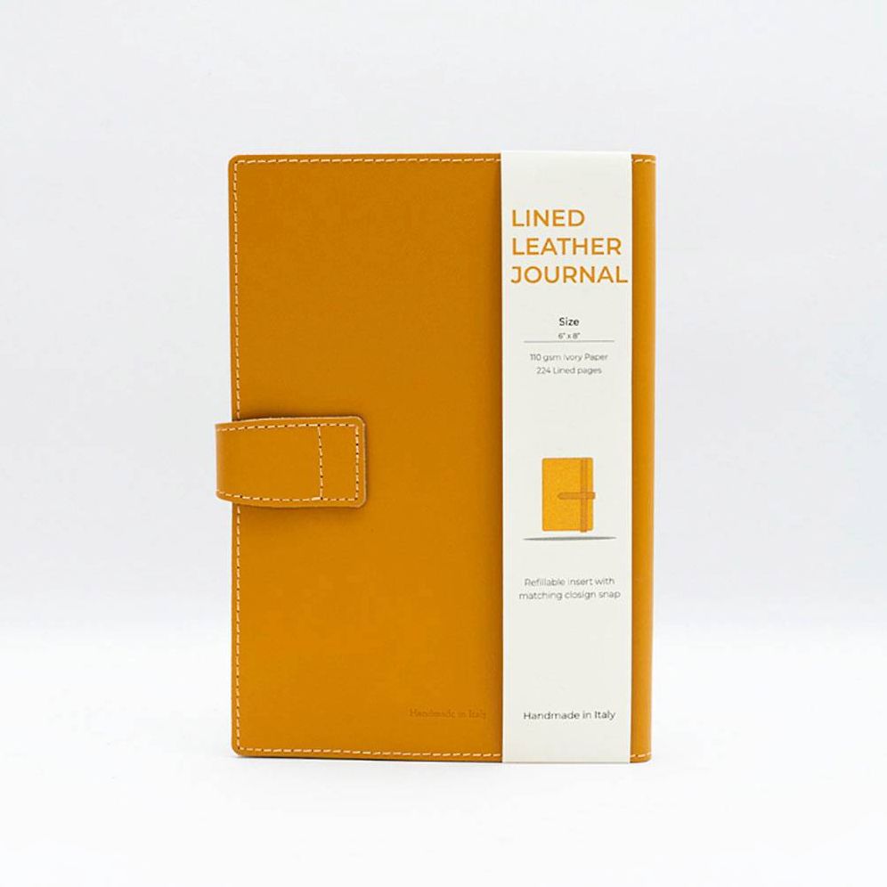 Yellow Leather Journal with Leather Flap Closure and Lined pages