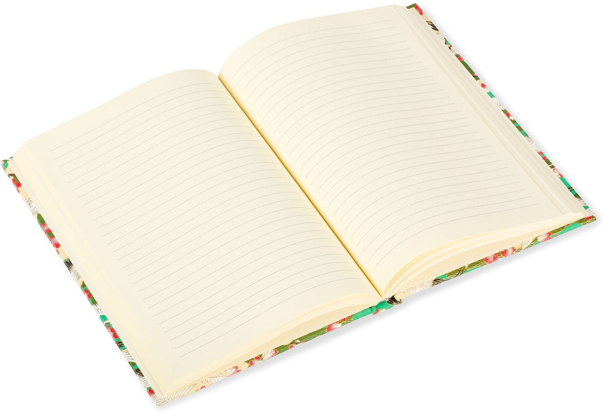 Essential Medium Lined Notebook Red Blossom / Cranes / Green
