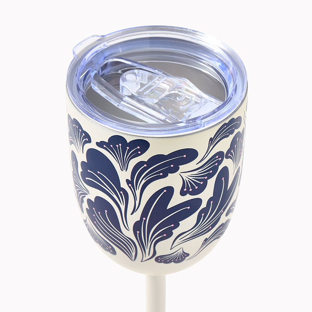 Pink Lidded Floral Wine Tumbler