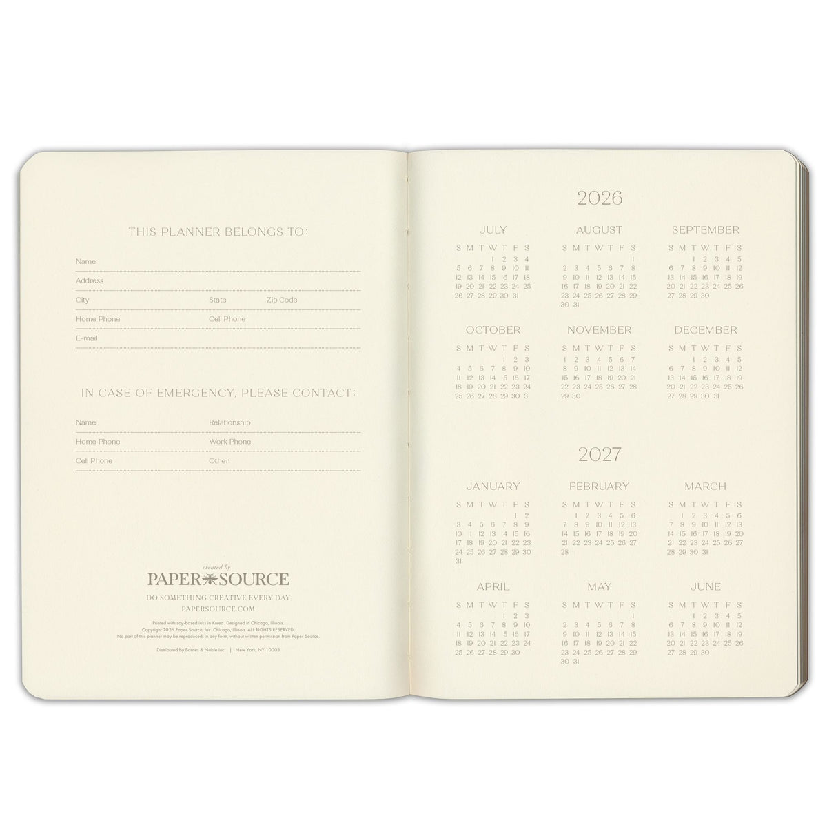 2026-2027 Paper Source Black Leather 12-Month Daily Planner