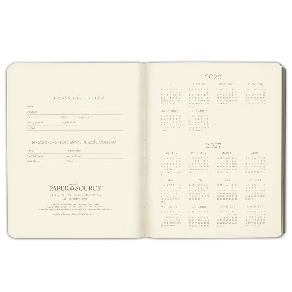 2026-2027 Paper Source Black Leather 18-Month Monthly Desk Planner