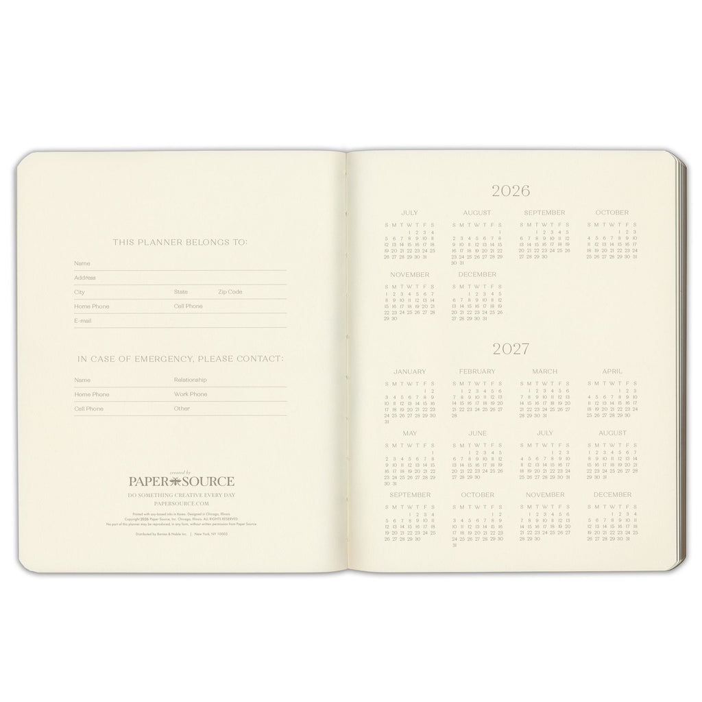 2026-2027 Paper Source Black Leather 18-Month Weekly Desk Planner