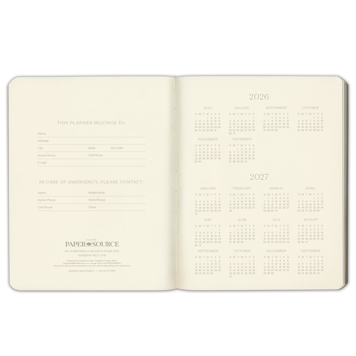 2026-2027 Paper Source Cobalt Blue Leather 18-Month Weekly Desk Planner