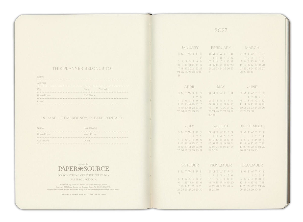 2027 Paper Source Dusty Mauve Monthly Pocket Planner