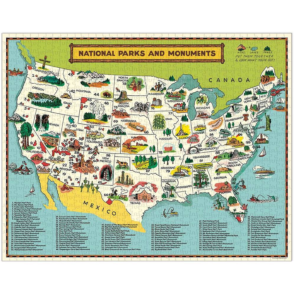 Cavallini & Co - National Parks Map 1000 Piece Jigsaw Puzzle