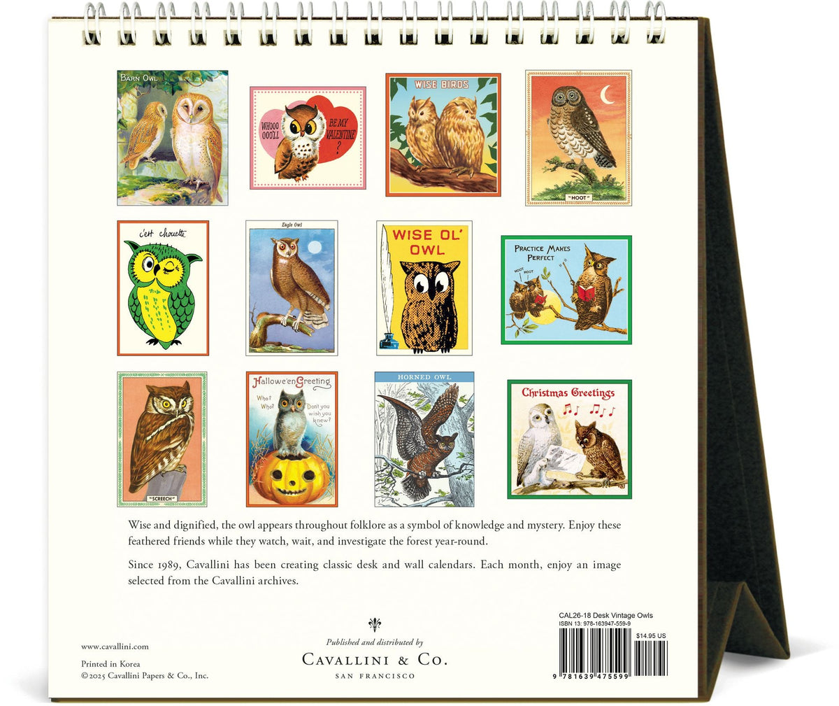 2026 Cavallini Owls Desk Calendar