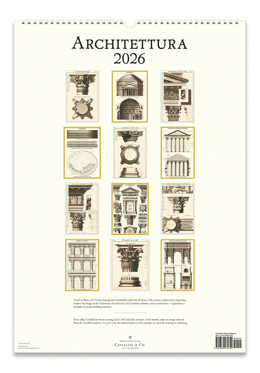 2026 Cavallini Architecttura Wall Calendar