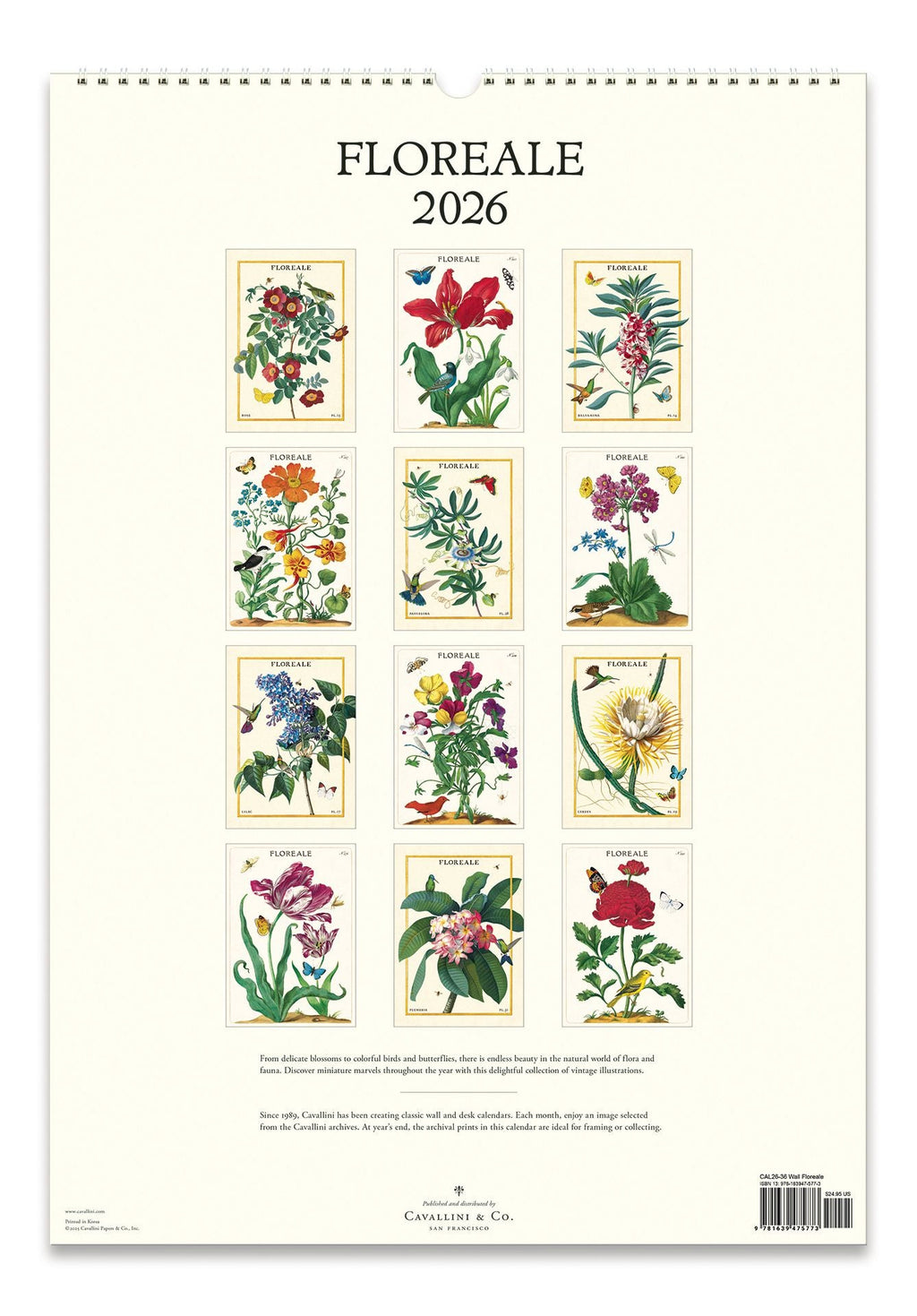2026 Cavallini Floreale Wall Calendar