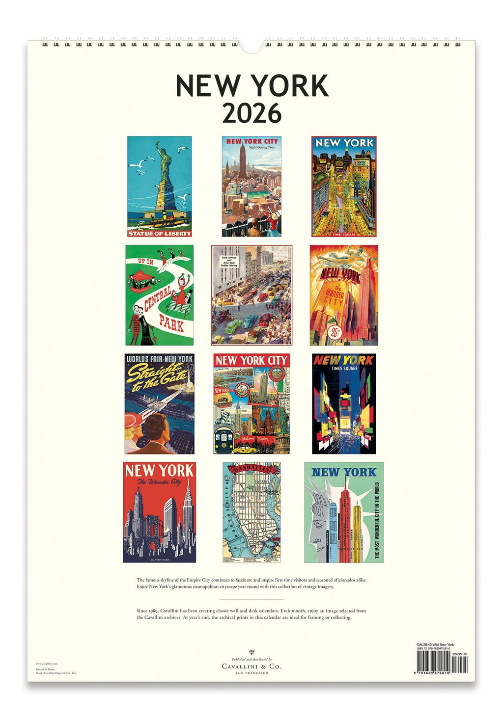 2026 Cavallini New York Wall Calendar