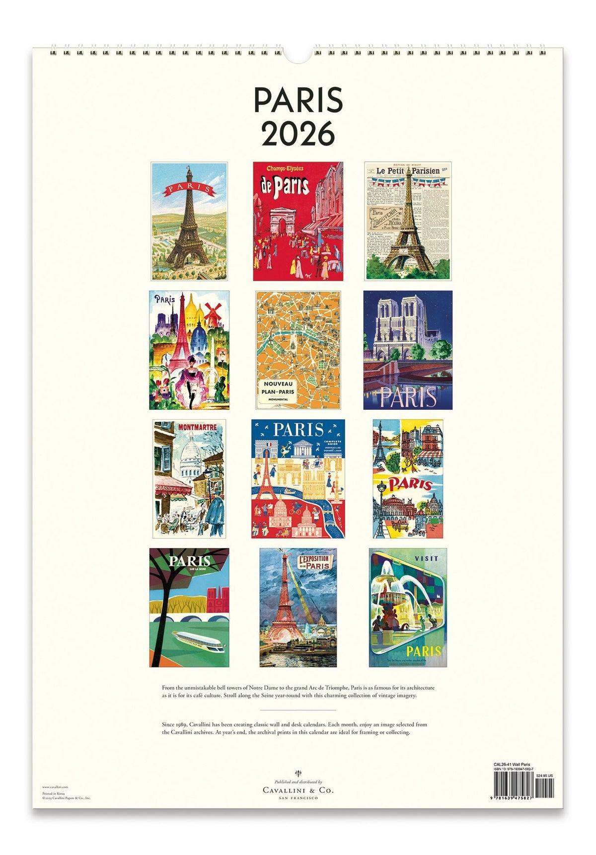 2026 Cavallini Paris Wall Calendar