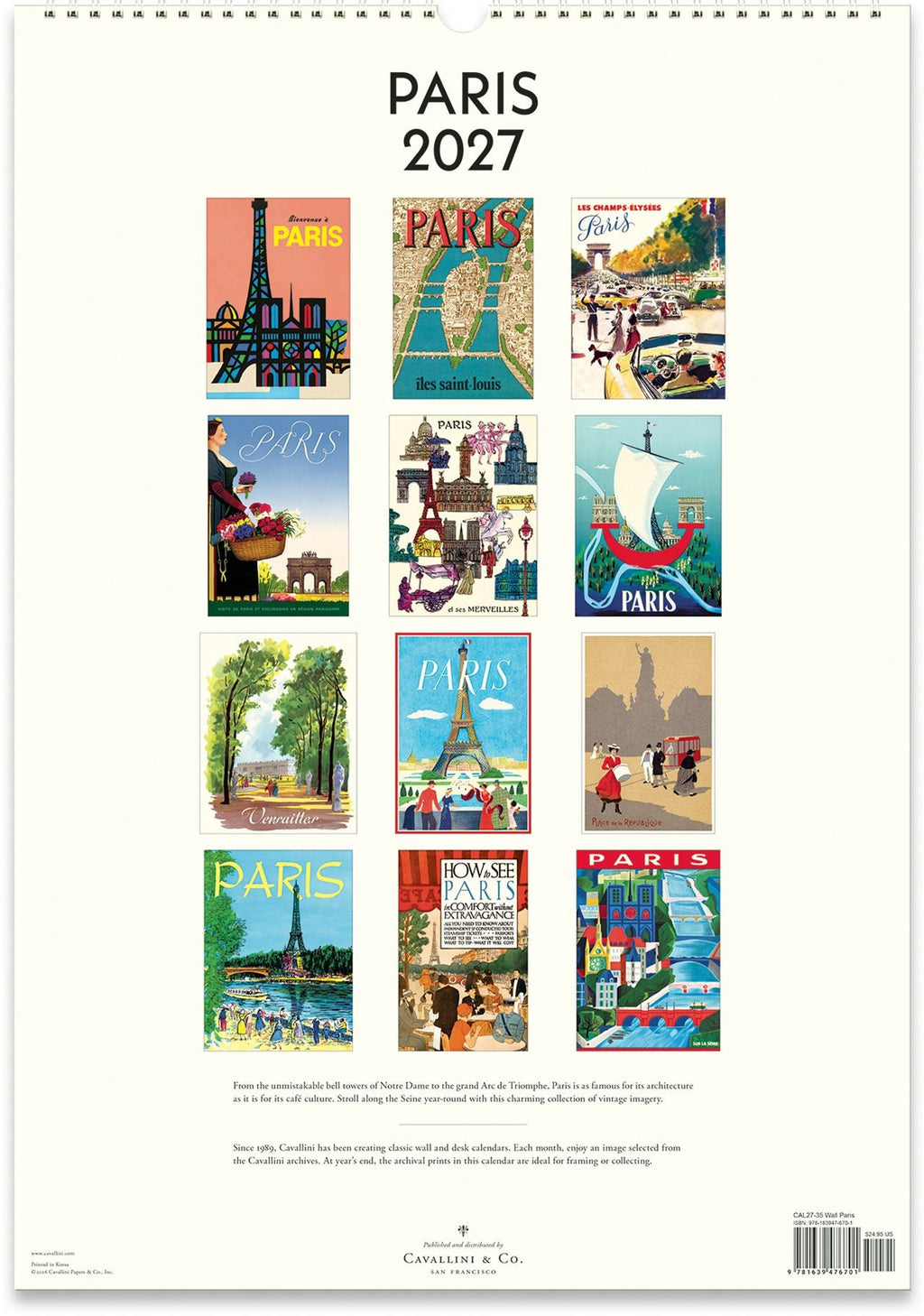 2027 Paris Wall Calendar